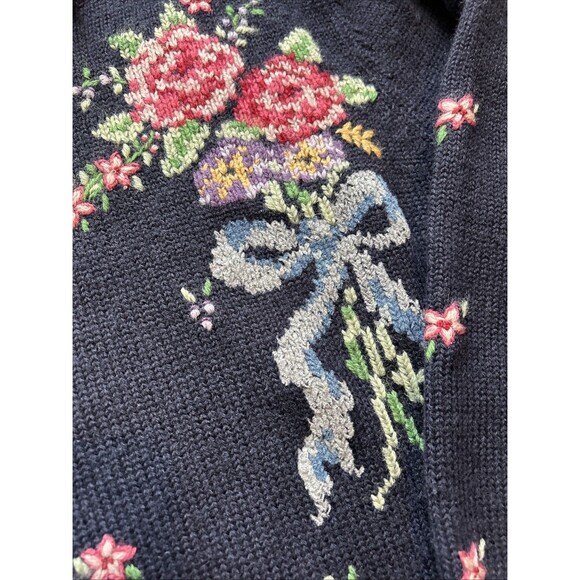 Vintage Herman Geist Green Hand Embroidered Wool Floral Sweater Large - Picture 2 of 6